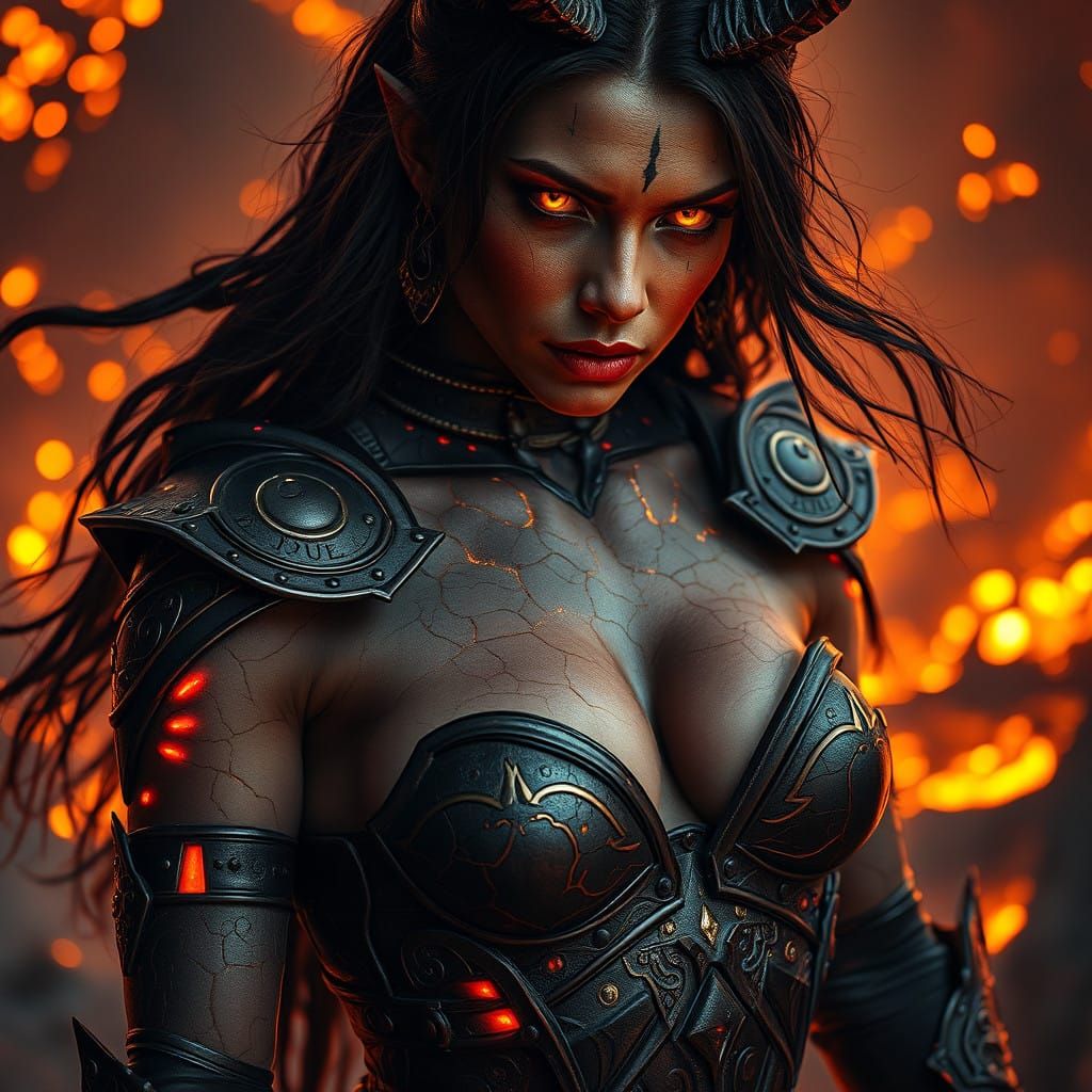 Elegant Demoness in Lava-Kissed Armor
