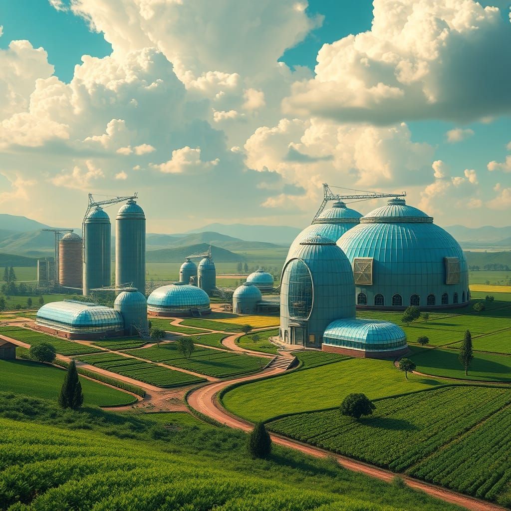 Futuristic Farm on Alien Landscape, Matte Painting