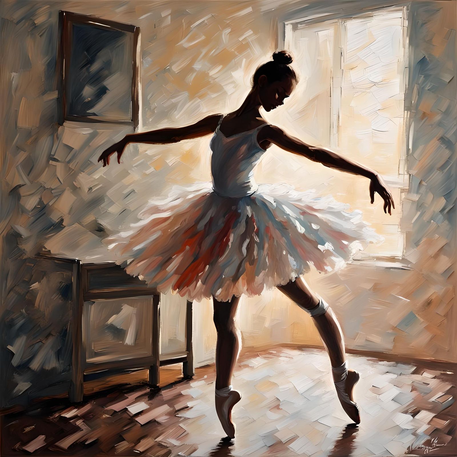 Ballerina Silhouette in Impasto Painting