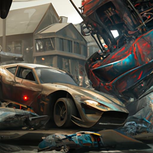 Detailed Car Crash Fantasy Concept Art