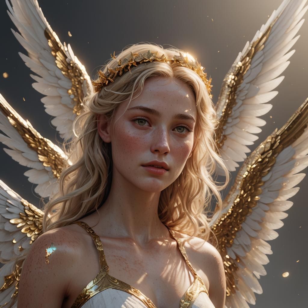 Hyperrealistic Goddess with Wings and Halo