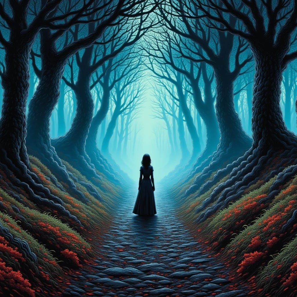 Mystical Woman in Haunted Forest with Fall Colors