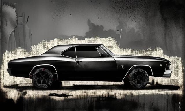Dystopian 1968 Chevelle in Dark Horror Ink Art