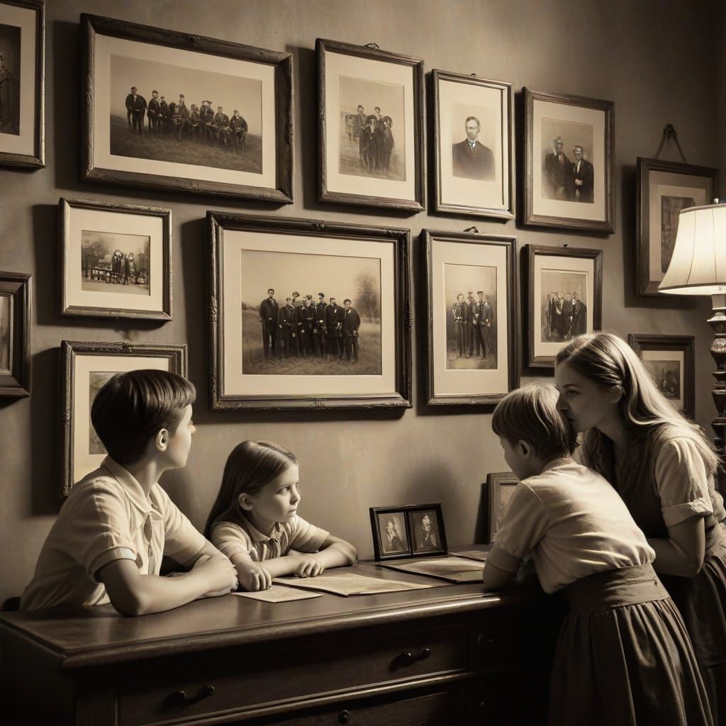 Nostalgic Family Album Wall in Sepia Tone