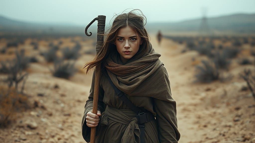 Resolute Wanderer in Barren Landscape