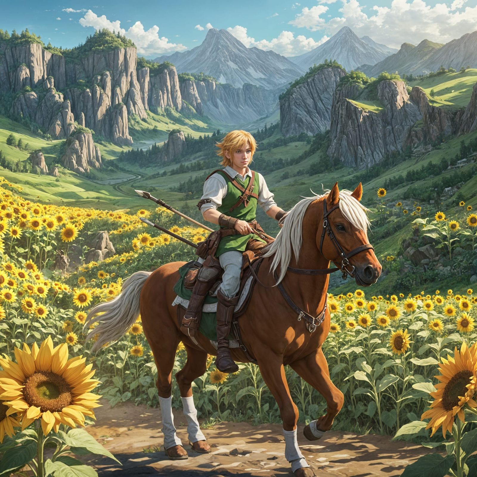 Link and Epona in Sunflower Valley: 3D Anime Art