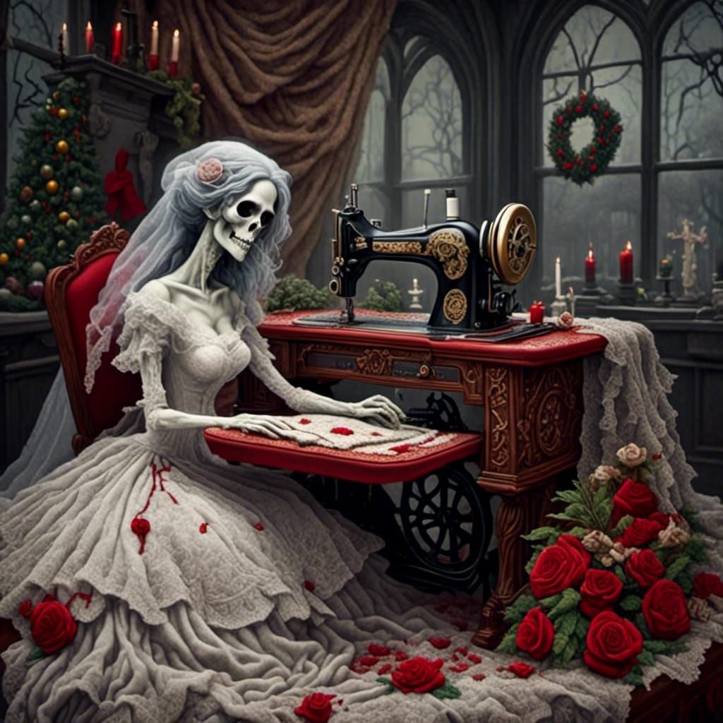 Left over bride and her sewing.