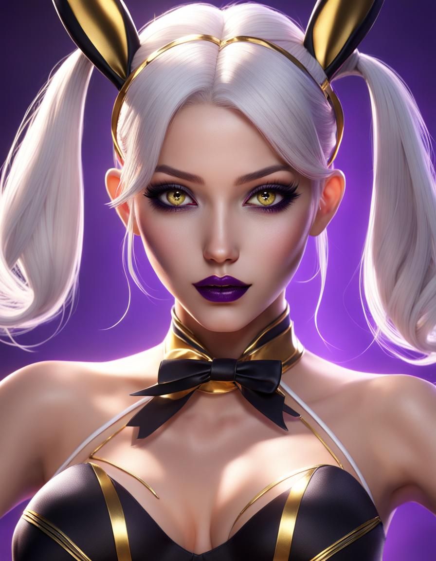 Anime Girl with White Ponytail and Golden Eyes