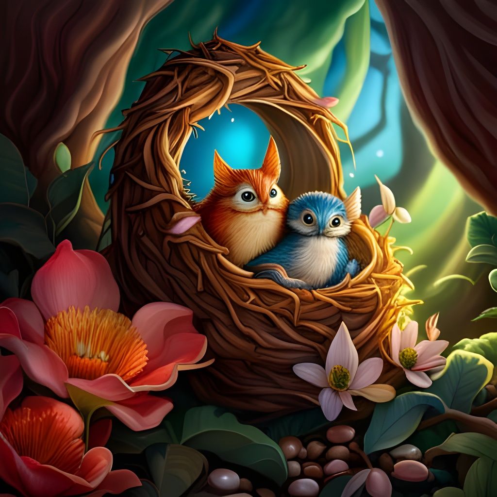 Adorable Monster with Treasure Nest and Hatchlings