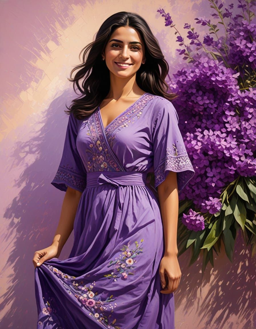 Palestinian Woman in Purple Impasto Portrait