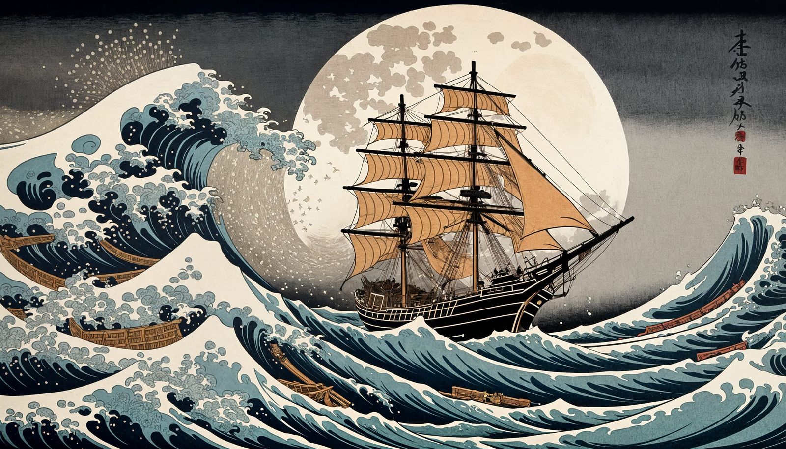Japanese Ship on Dynamic Seas: Ukiyo-e Print