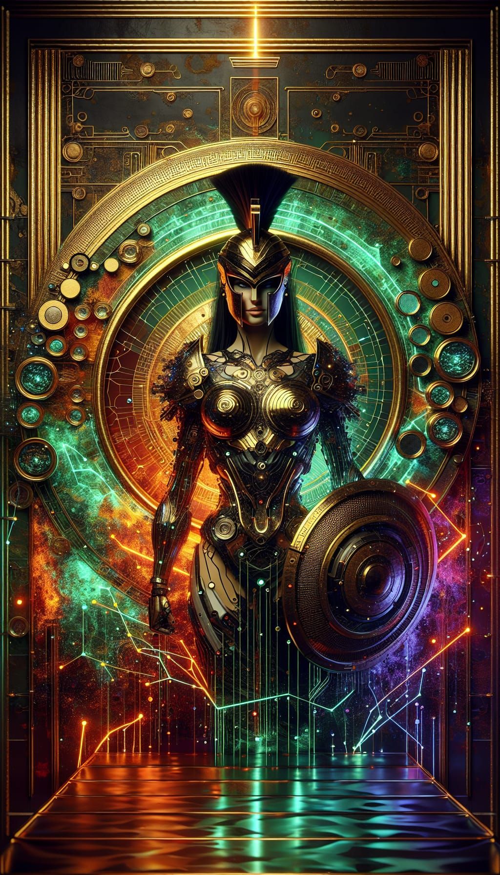 Imagine a conceptual image that is intricately detailed in 8k resolution. In the center, a beautiful woman with Black h...