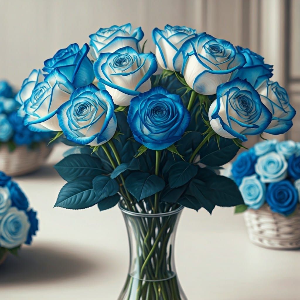 Cobalt Blue and White Roses in Australian Tonalism Style