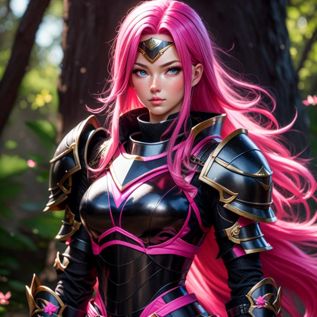 Female Knight in Neon Pink Armor