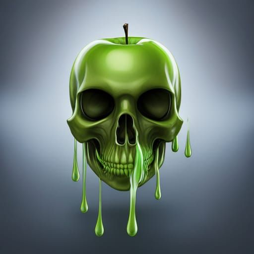 Green Apple Skull Dripping Honey: Detailed Matte Painting