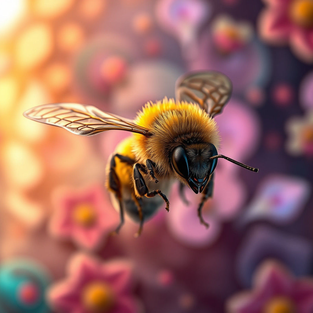 Majestic Bee in Extreme Close-Up with Dreamlike Backdrop