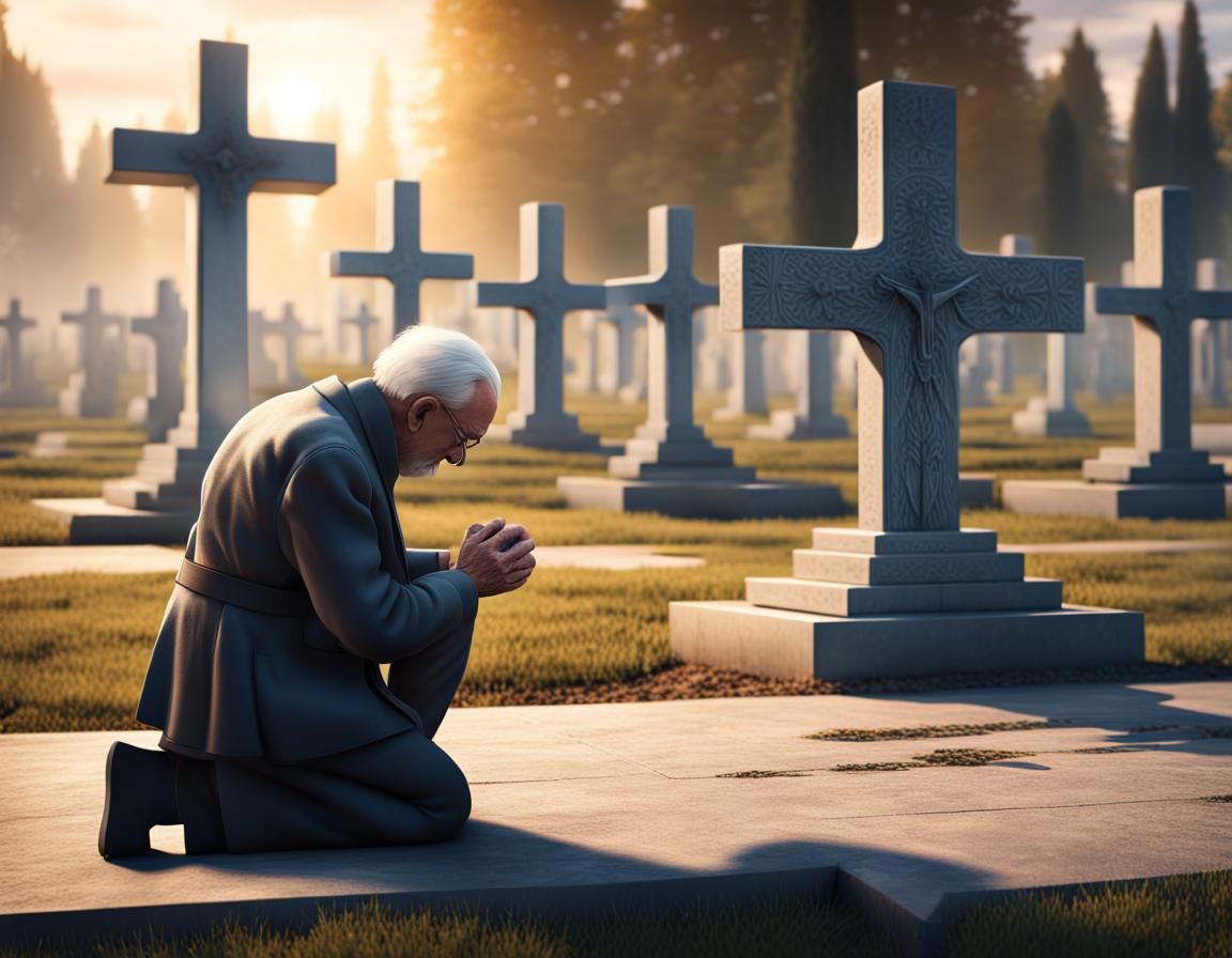 Man Praying at Saint Avold Cemetery: Matte Painting
