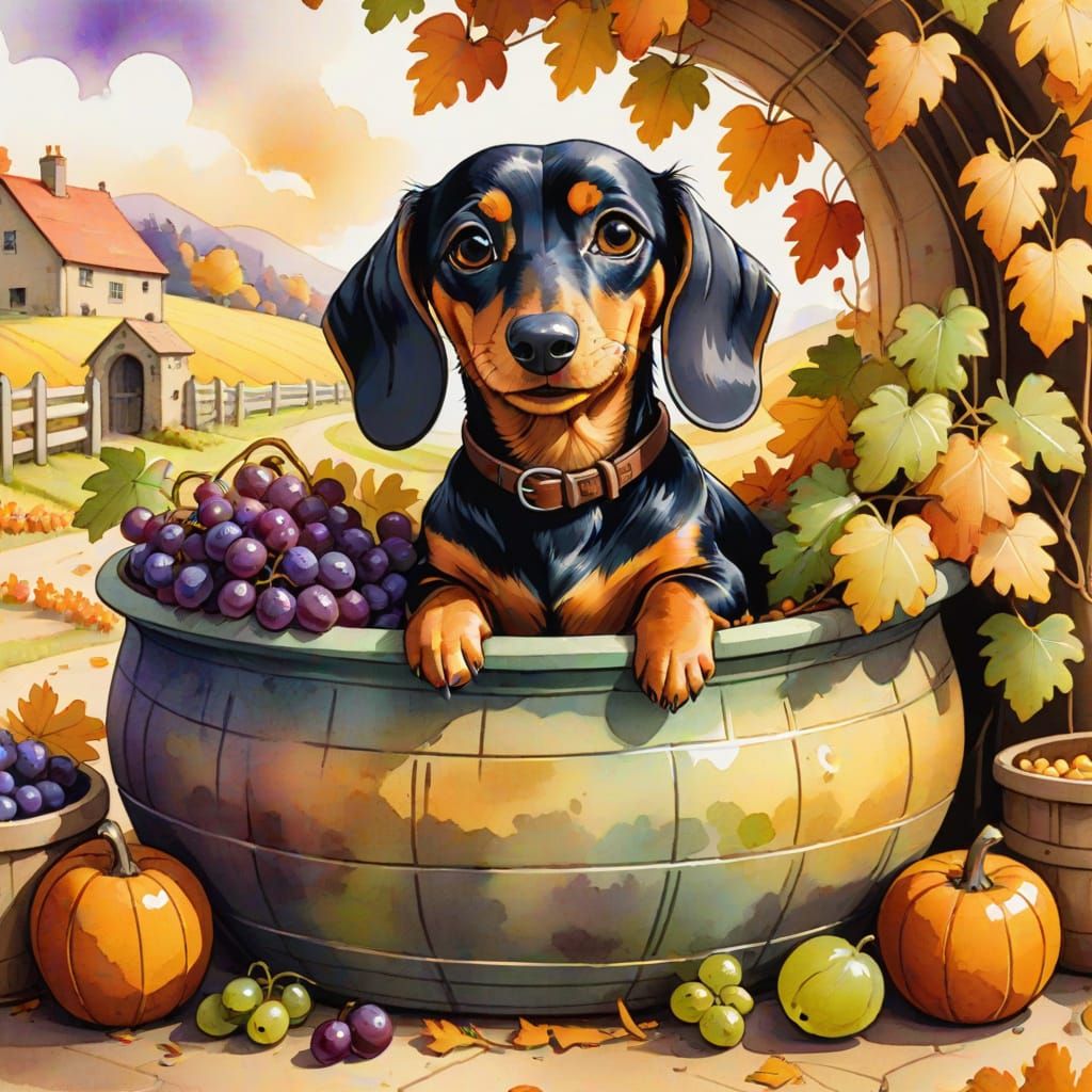 Playful Cartoon Dachshund in Autumnal Setting