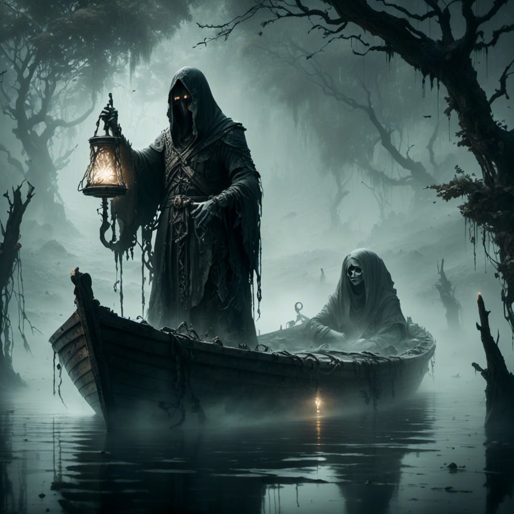 Ghostly Boat Ride Through Misty Waters