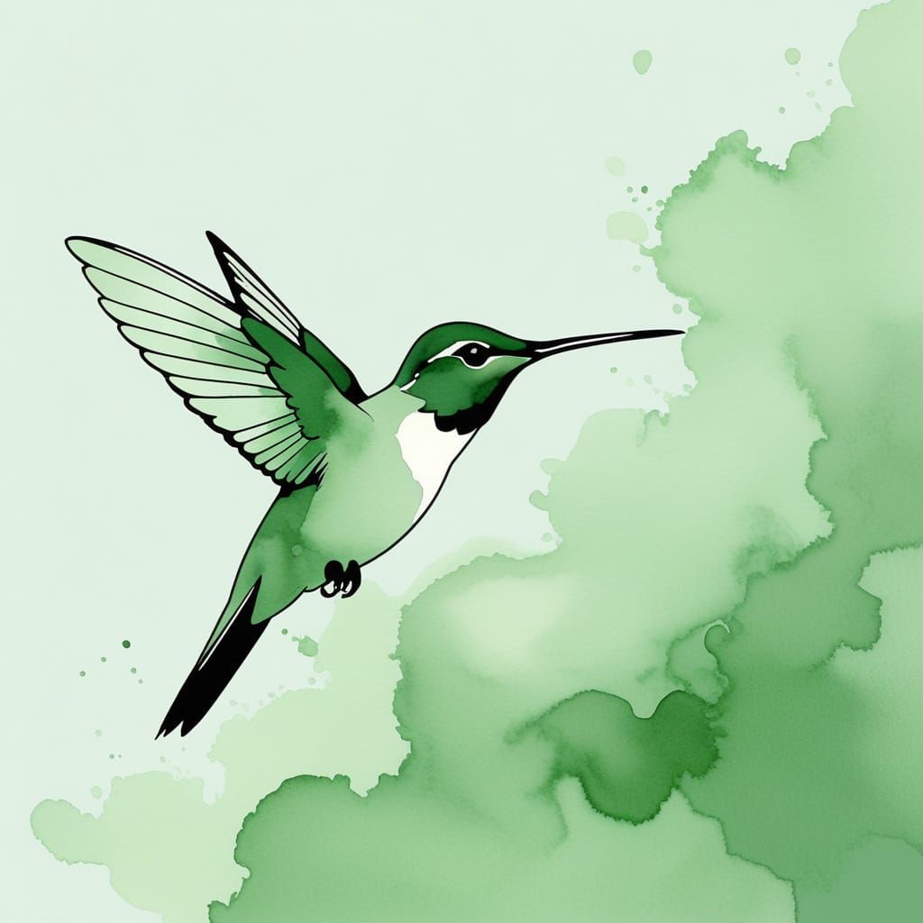 Delicate Pale Green Hummingbird Silhouette in Soft Alcohol I...