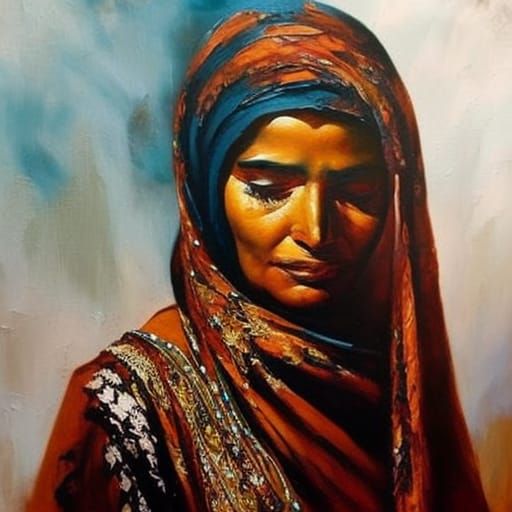 Berber Woman Portrait in Impressionistic Gouache Style