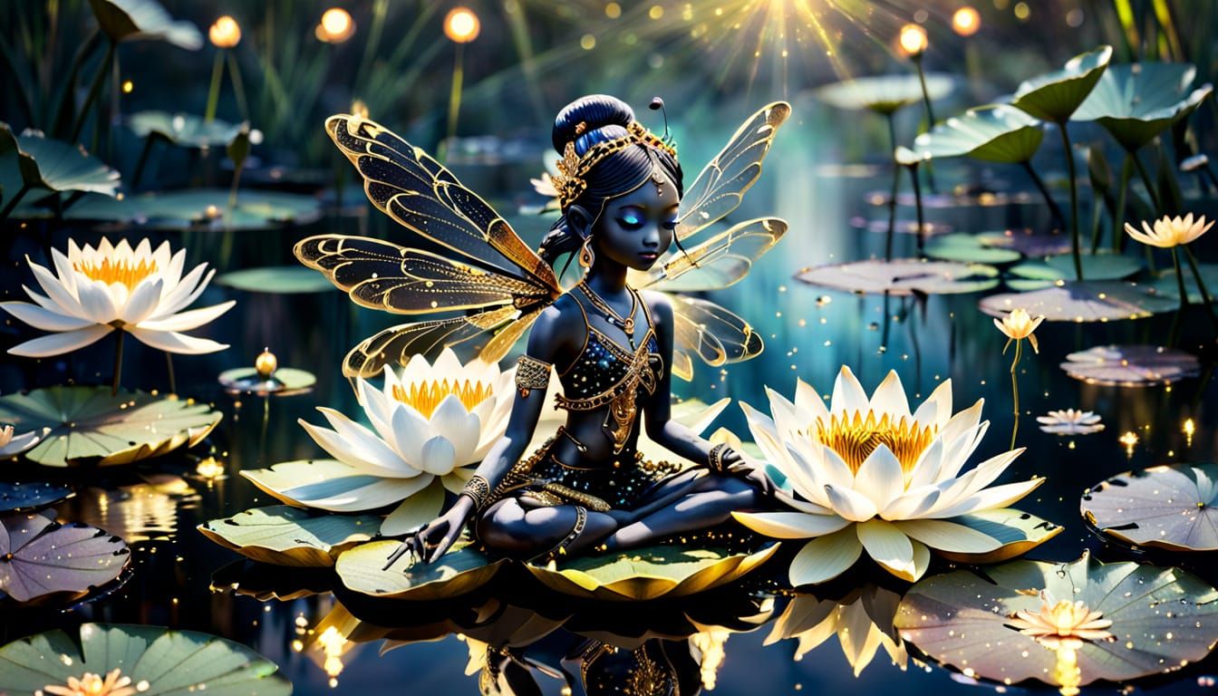 Ethereal Fairy Meditating on Lotus Pad