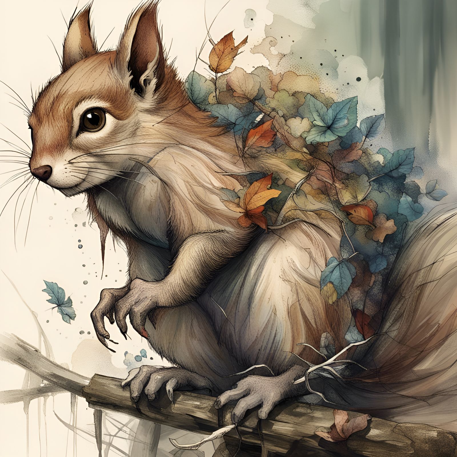 Squirrel in autumn (watercolor drawing)