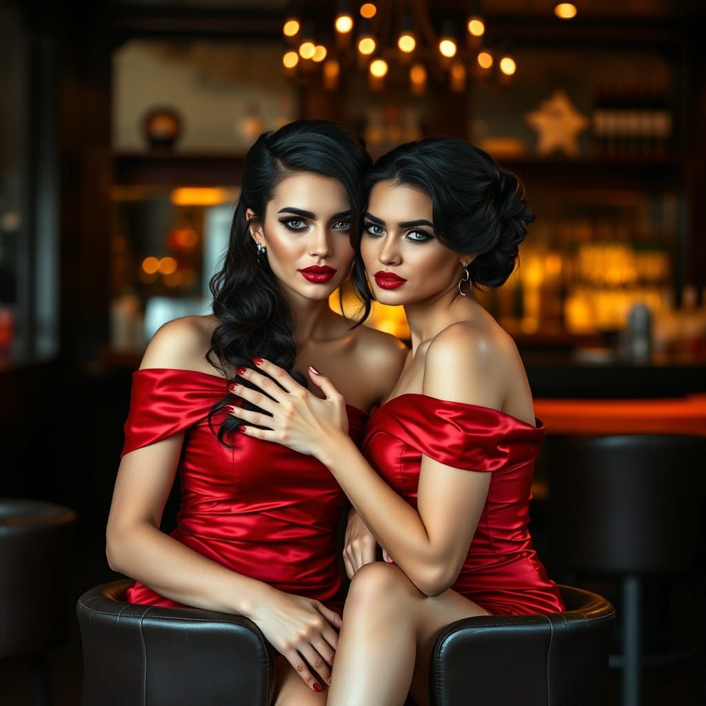 Elegant Women in Red Off-the-Shoulder Dresses