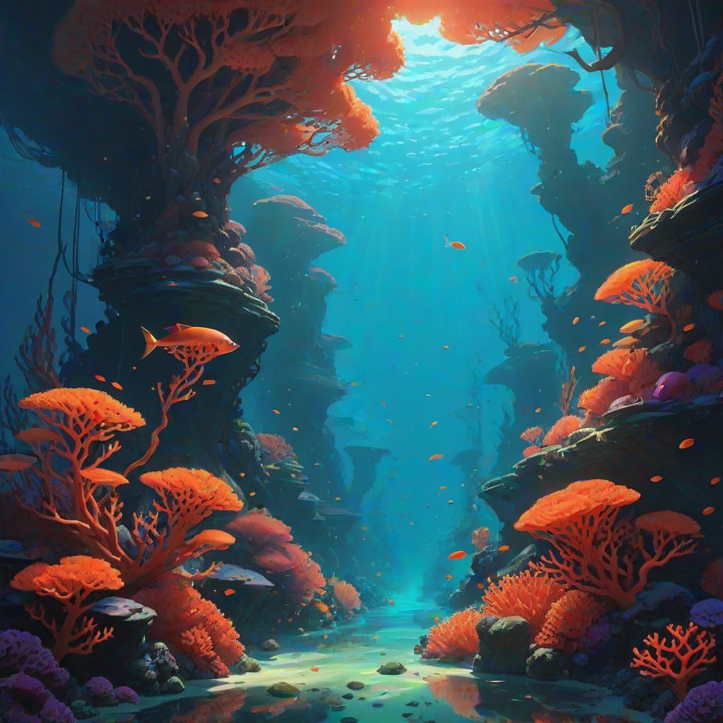 Alien Coral Reef Aglow with Volcano Light