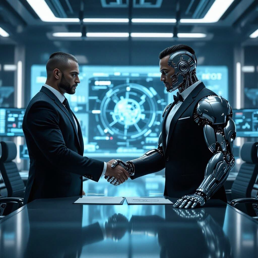 Cyborg Diplomat Negotiates Peace: Industrial Futurism in 8k