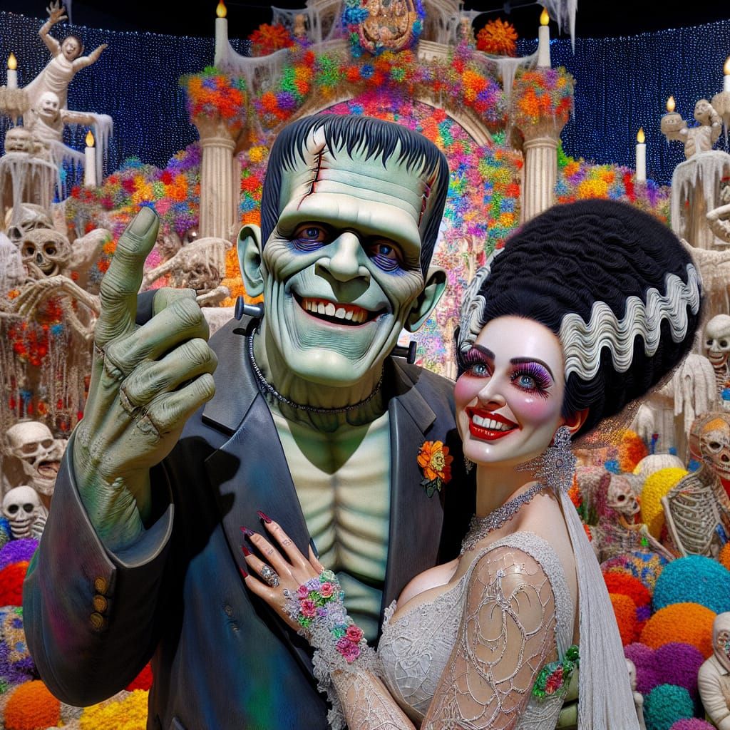 Frankenstein and Bride Celebrate Halloween in Hyperrealistic...