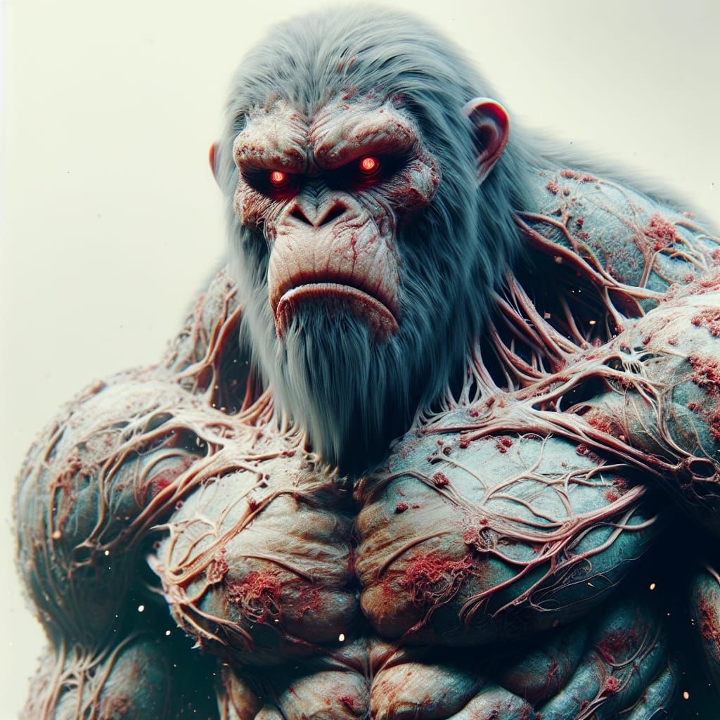 Gigantic Ape-Man with Red Eyes in Detailed Digital Art