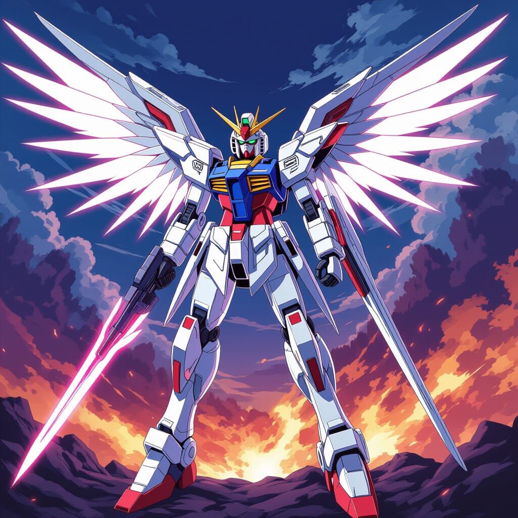 Anime Gundam with Wings and Power Blade