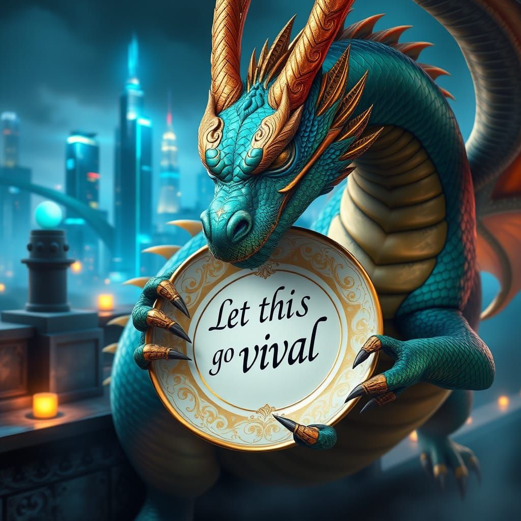 Majestic Dragon with Iridescent Scales and Golden Filigree