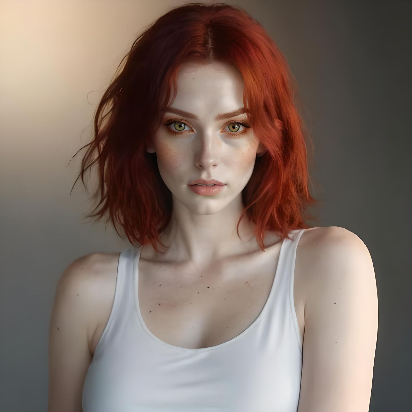 Young Woman with Crimson Hair and Amber Eyes