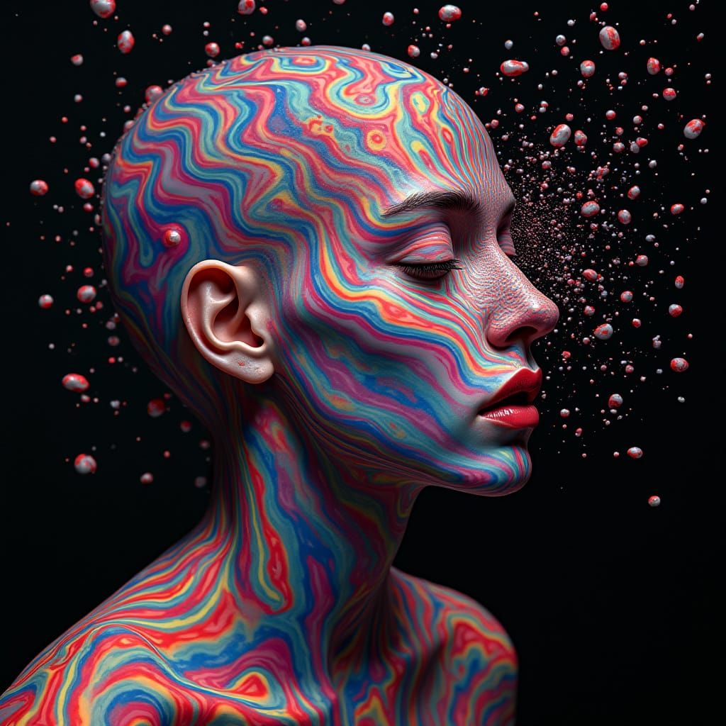 Surreal Face in Optical Illusion with Bold Colors