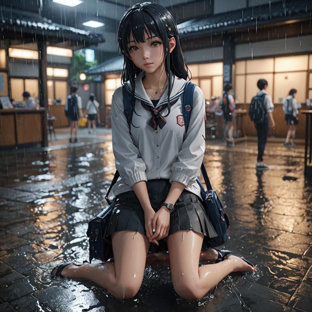 Anime Girl in School Uniform at Midnight