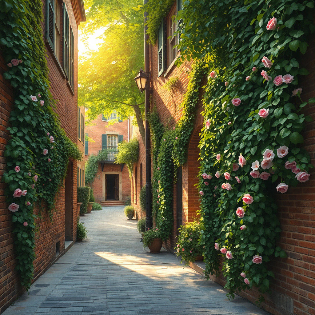 Ivy-Covered Alleyway in Impressionistic Style