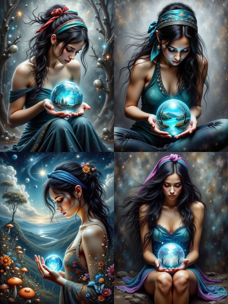 Enchanted Mystic Woman in Whimsical Oil Paint Style