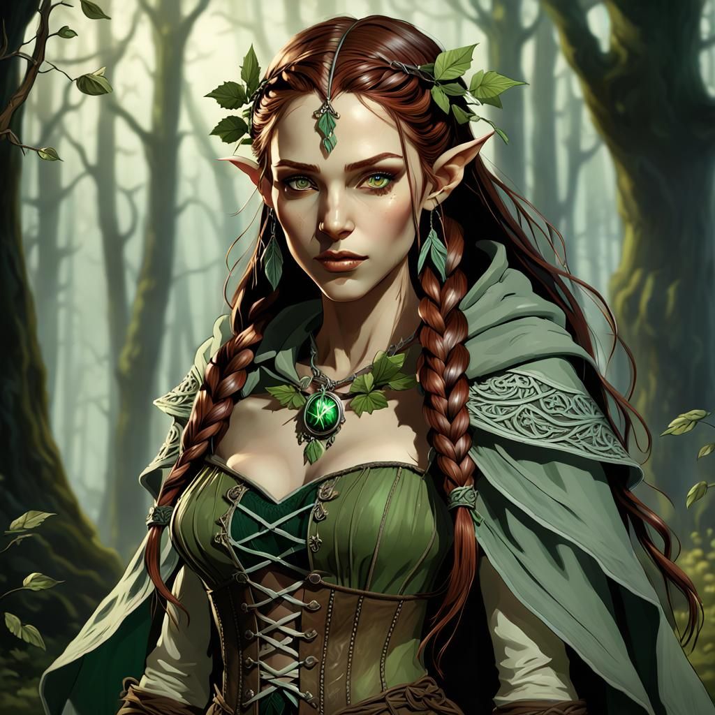 Ethereal Wood Elf Druid in Dark Fantasy Style