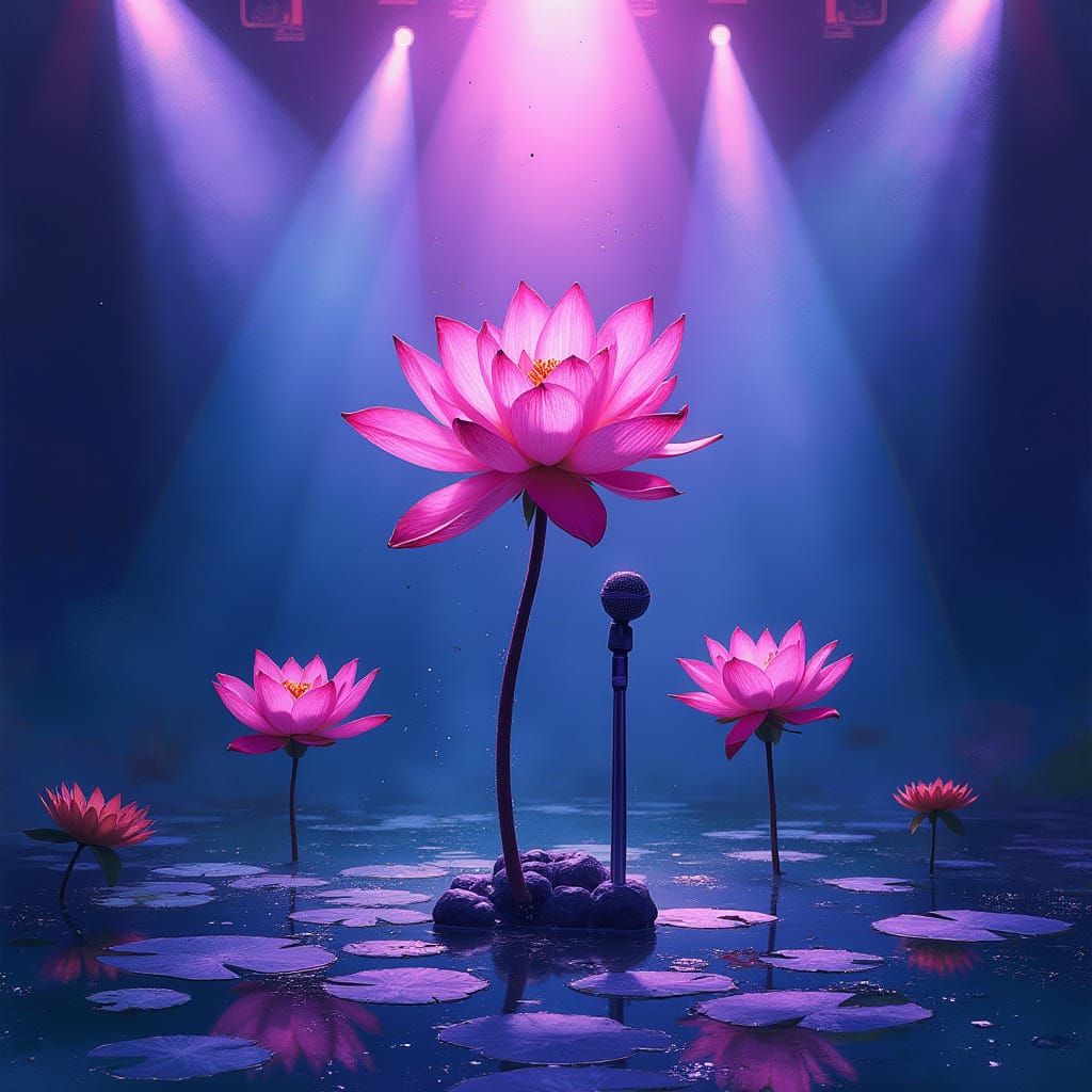 Singer Lotus Performs on Stage with Vibrant Watercolor Splas...