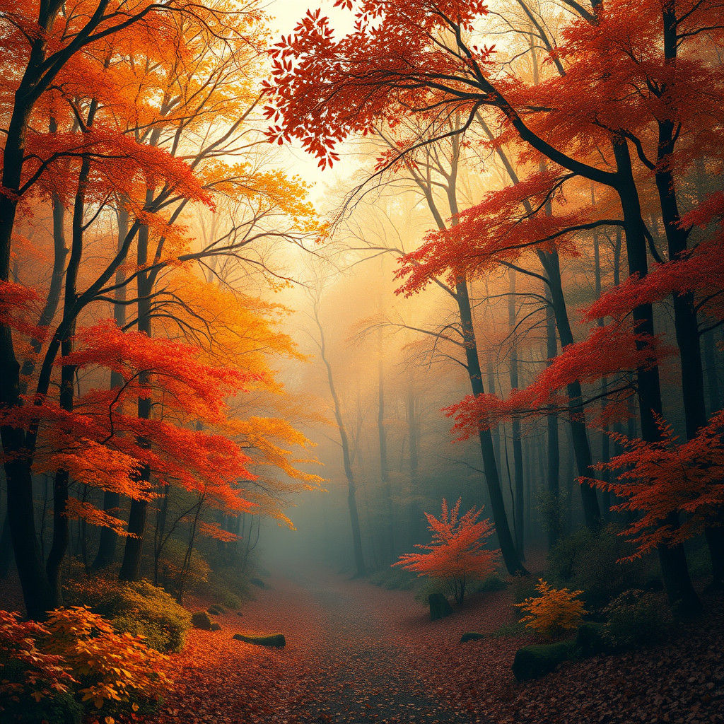 Autumn Forest Landscape in Impressionistic Style