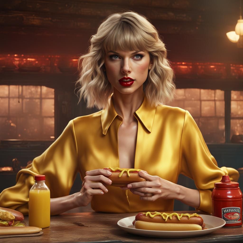 Taylor Swift enjoys a hot dog