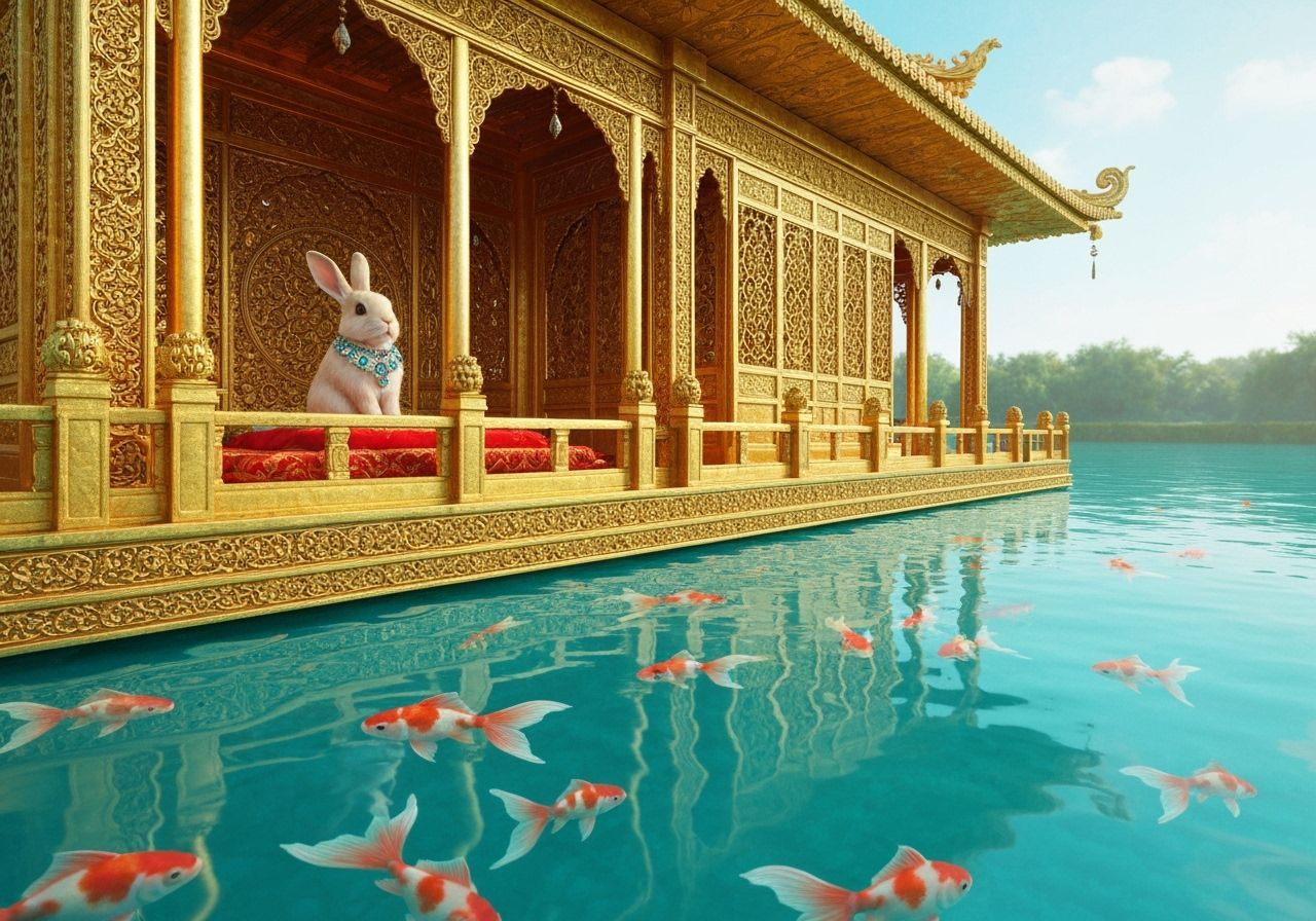 Golden Pavilion Tapestry with Jeweled Rabbit