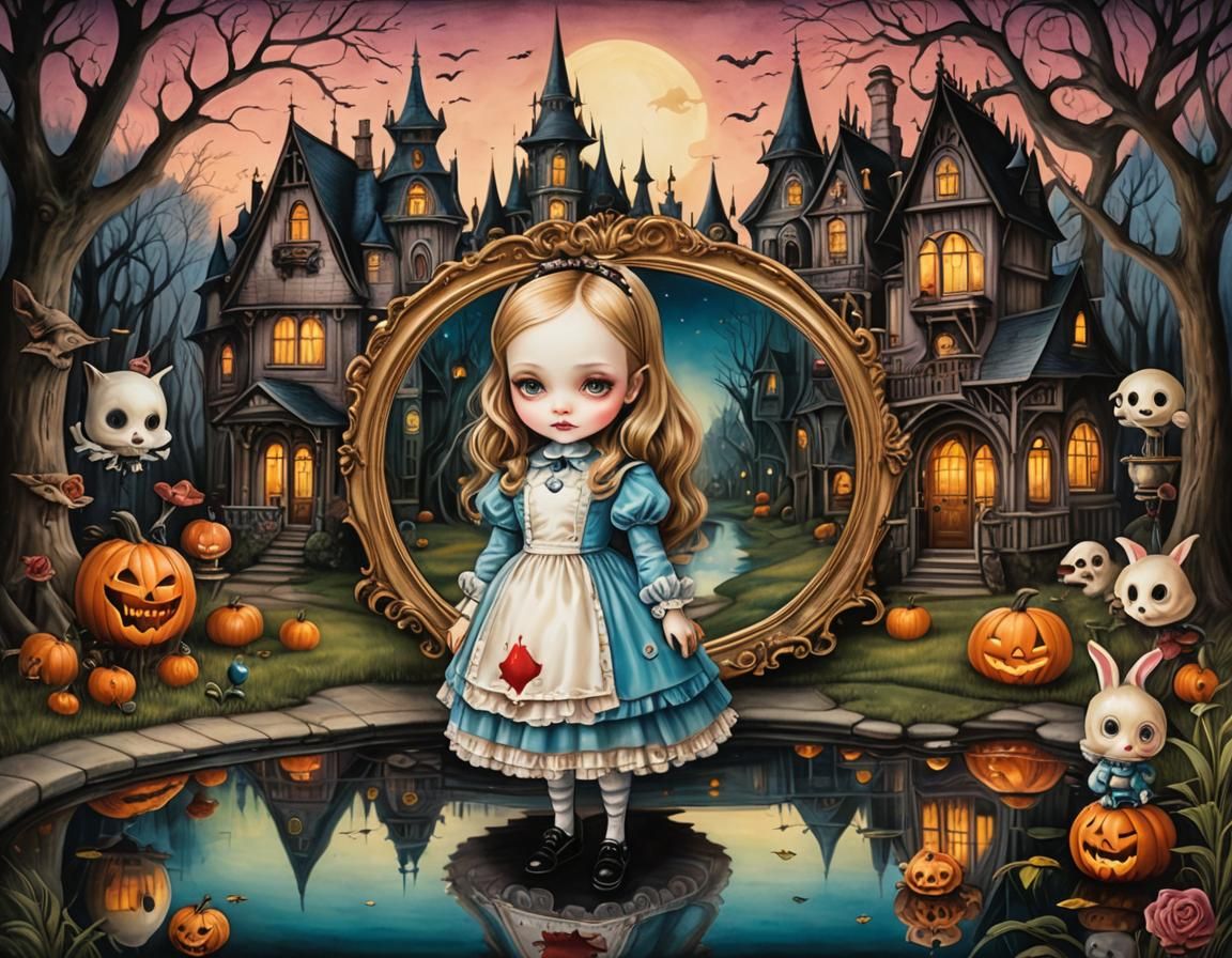 Alice in Halloween Town: Whimsical Storybook Illustration