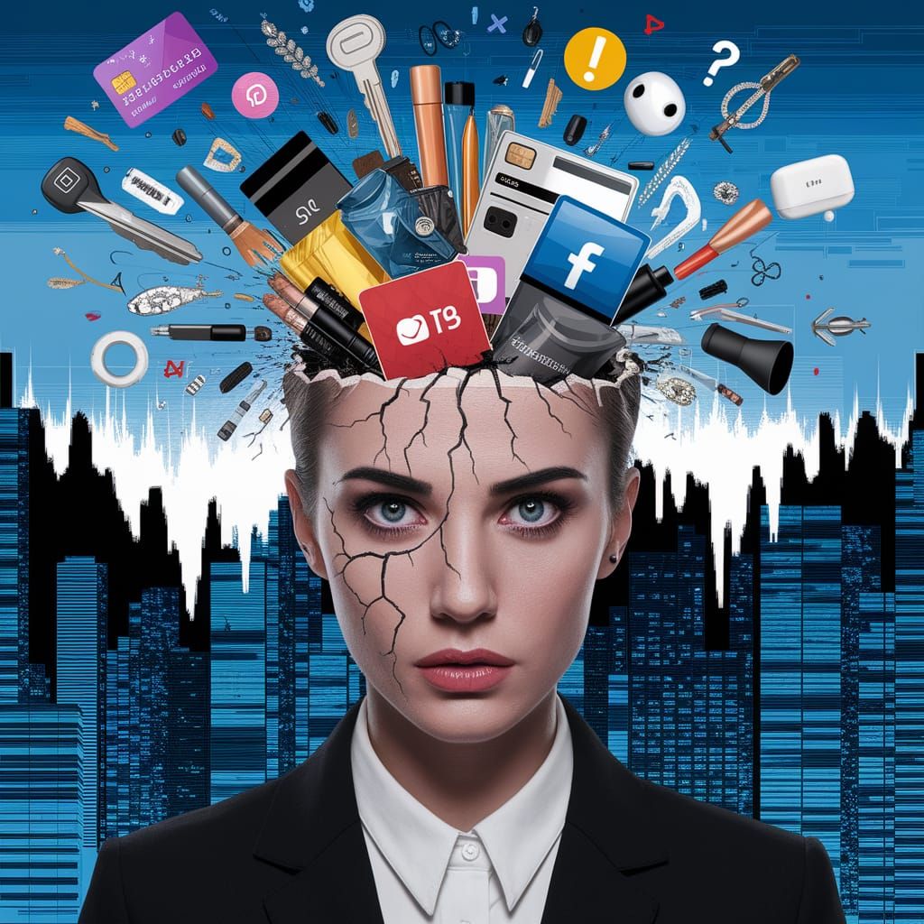 Surreal Portrait: Woman's Exploding Mind in the City