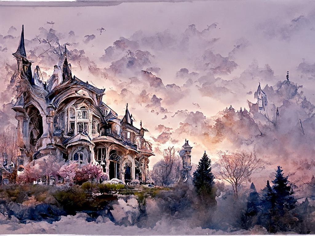 Gothic Victorian Mansion at Midnight: Watercolor Painting
