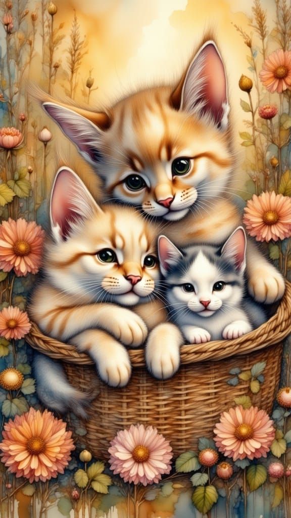 Cute Vintage-Style Kittens in a Cozy Basket