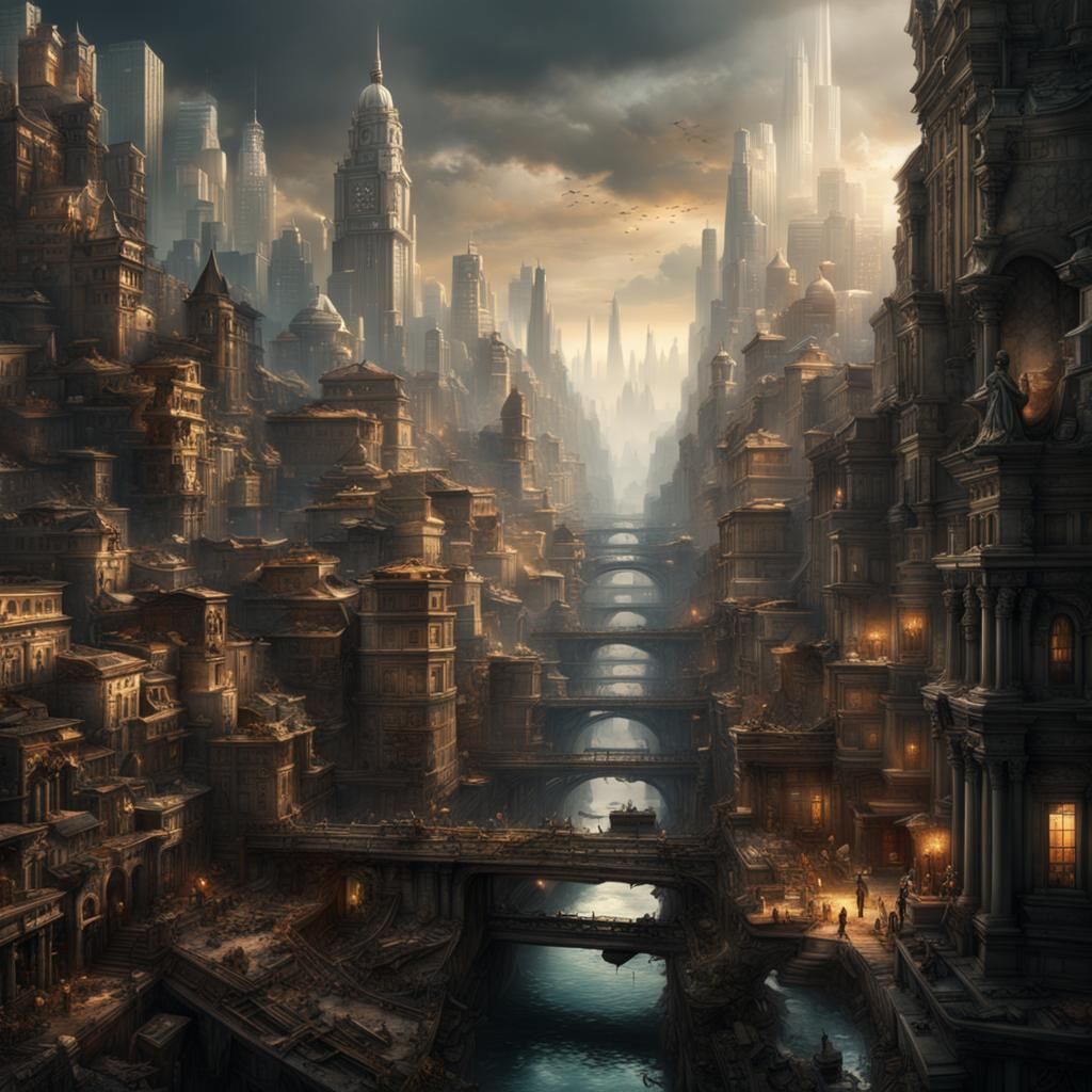 Epic Cinematic Cityscape: Detailed Digital Matte Painting