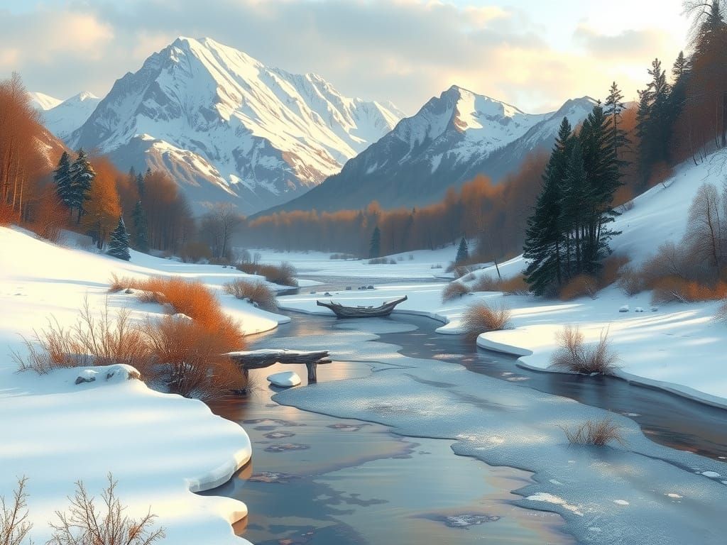 Snowy Mountain Landscape in Painterly Style